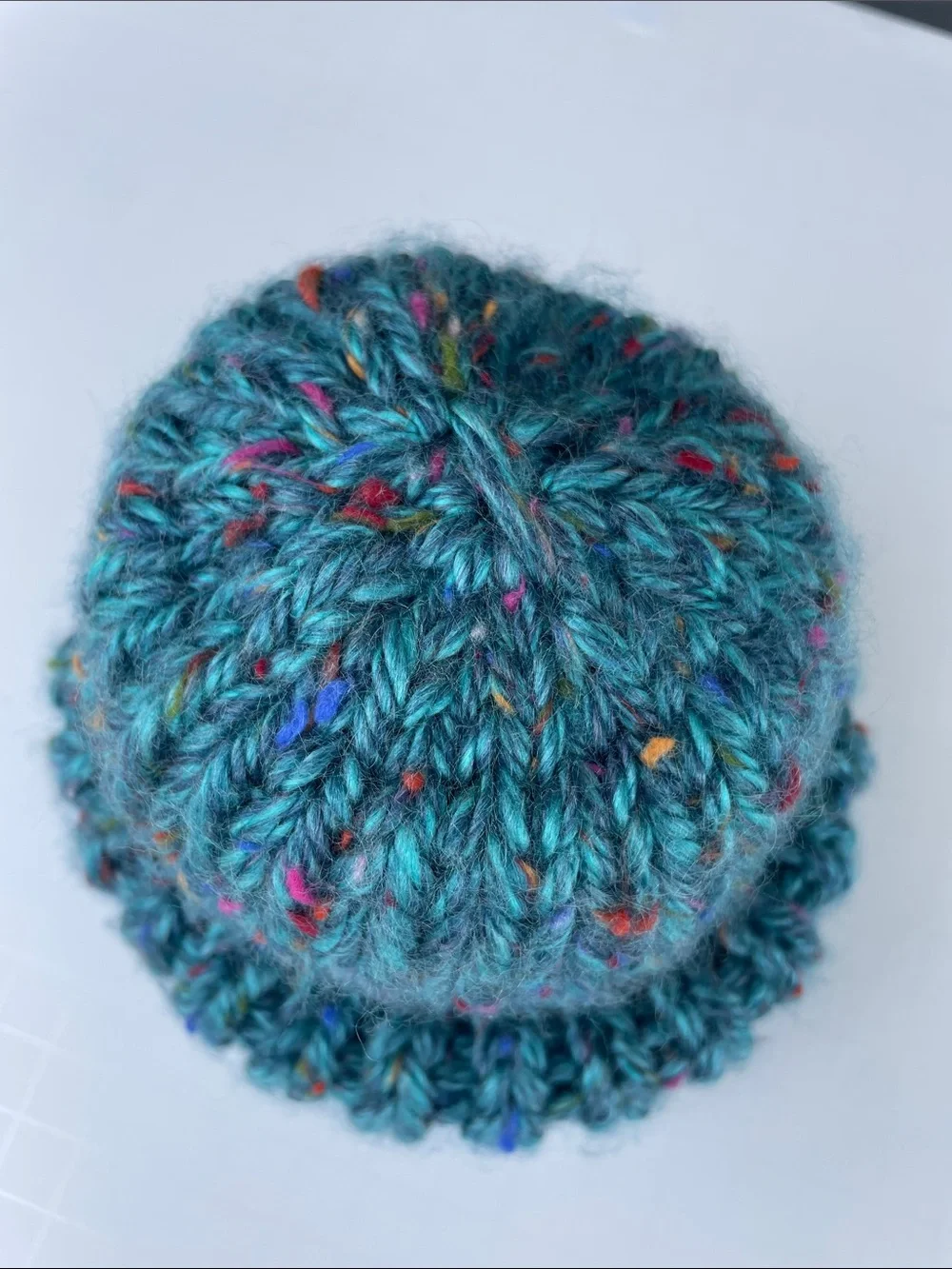 Handknit Teal Speckled Chunky Rib Beanie for babies